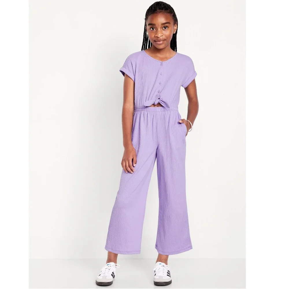 Girls Short Sleeve Tie-Knot Jumpsuit Romper in Purple Lavender Old Navy